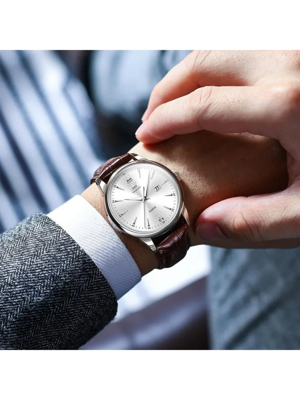 Men's White Classic Analog Casual Luxury Leather Band Quartz Date Wrist Watch
